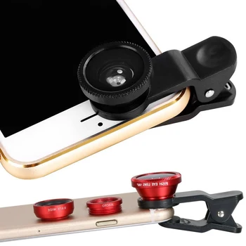 3 in 1 balıkgözü geniş açı mikro kamera Lens iPhone Xiaomi Redmi için 3IN1 Zoom balık gözü Len telefon ile Smartphone lensler üzerinde klip