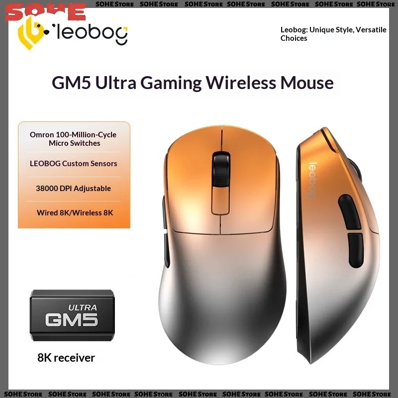 LEOBOG GM5 Ultra Tri-Mode Wireless Gaming Mouse Lightweight Ergonomic Mouse 8K Polling Rate  For Laptop PC Office E-Sports