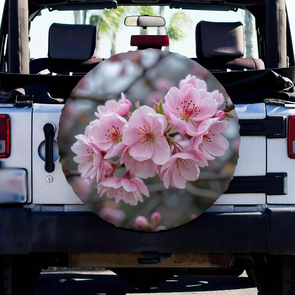 1pc, High Quality Tire Cover Sakura Blossom 100% Polyester,Without Electricity Road Trip Use For Grassland Parking
