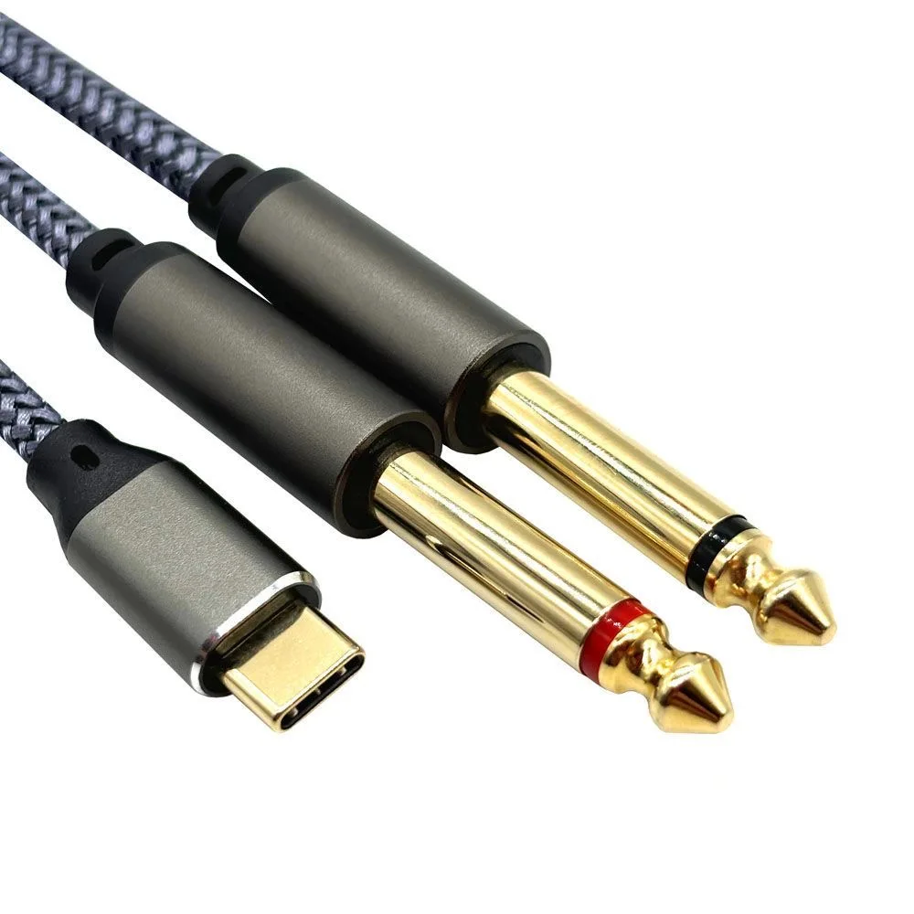 Kabel audio USB-C do dwóch złączy 6,35 mm (1/4 cala), pozłacany, złącze typu C do dwóch złączy 6,35 mm (1/4 cala), męski, mono, adapter AUX. — zdjęcie produktu 3