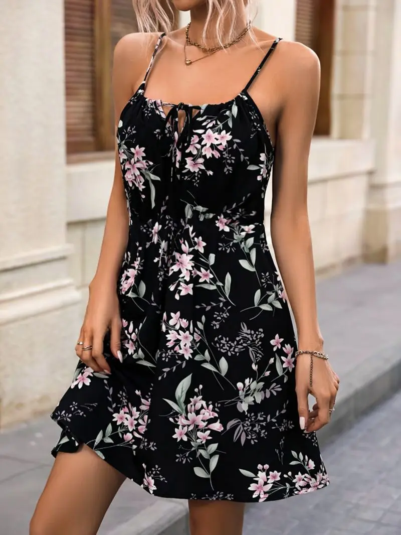 Dünnes Camisole, Brustband, kurzes Kleid, locker und weit ausgestellt, kurzer Rock im Urlaubsstil für Damen – Detail 7