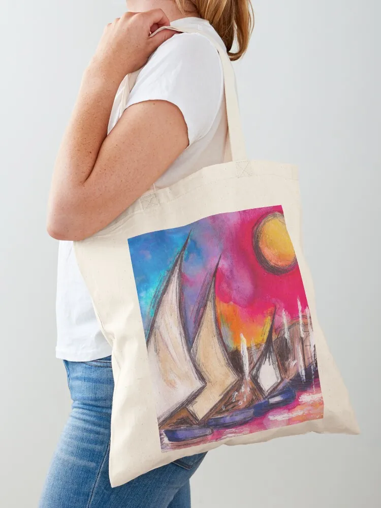 

Watercolor boats sunset scene Tote Bag Gift bags Canvas shoulder bag canvas tote bag university shopper