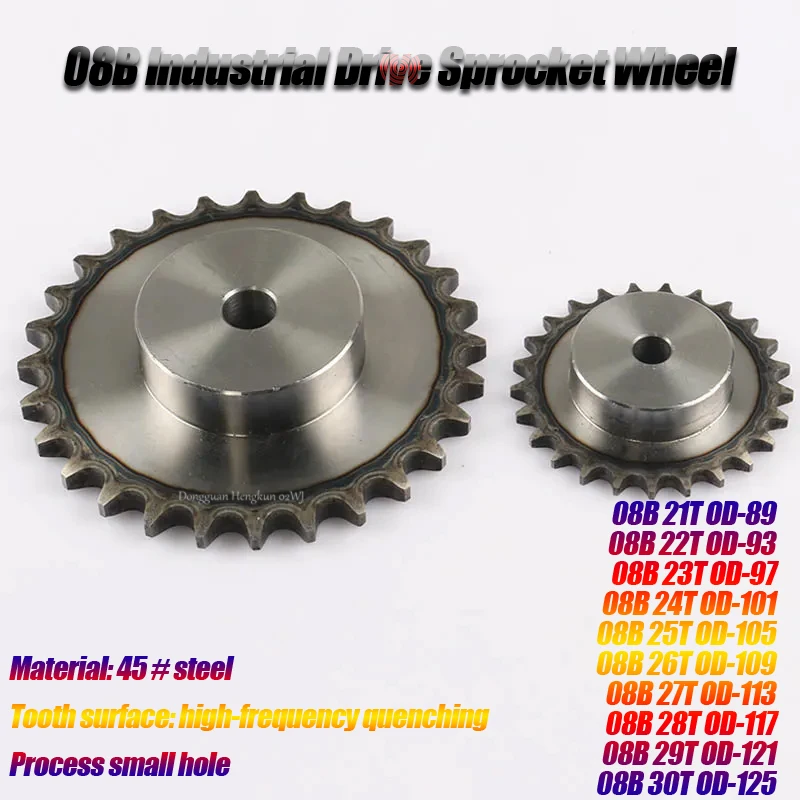 1pc 45# Steel 08B/4-points Chain Gear 21/22/23/24/25/26/27/28/29/30Teeth Industrial Drive Sprocket Wheel OD 89/93/97/101-125mm