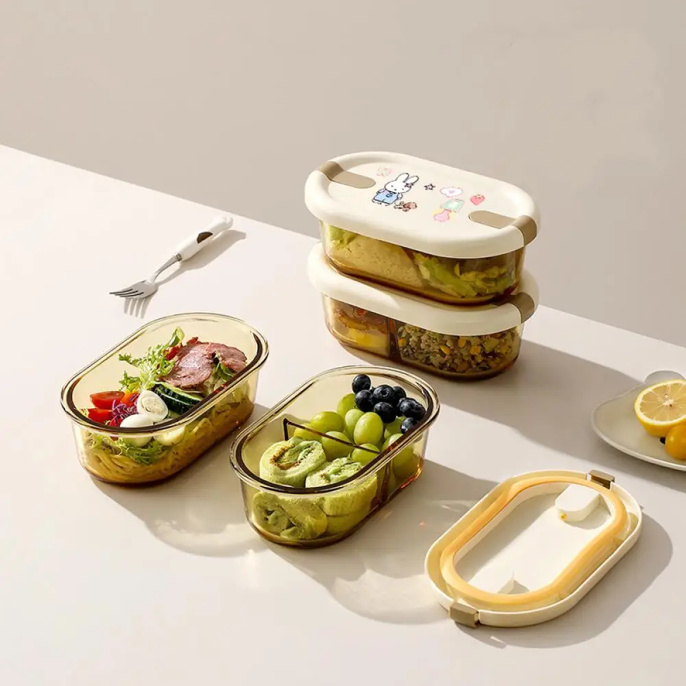 يمكن تسخين صندوق الغداء الزجاجي اللطيف على شكل أرنب ميفي لعمال المكاتب للحفاظ على بينتو طازجًا #1