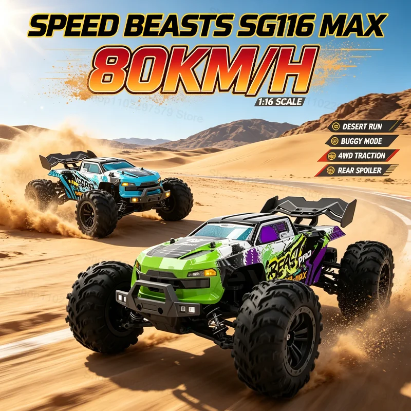 SG116MAX RC Car 1:16 Brushless 4WD 40KM/H 80KM/H High Speed Remote Control Monster Truck With LED Light OffRoad Racing For Adult