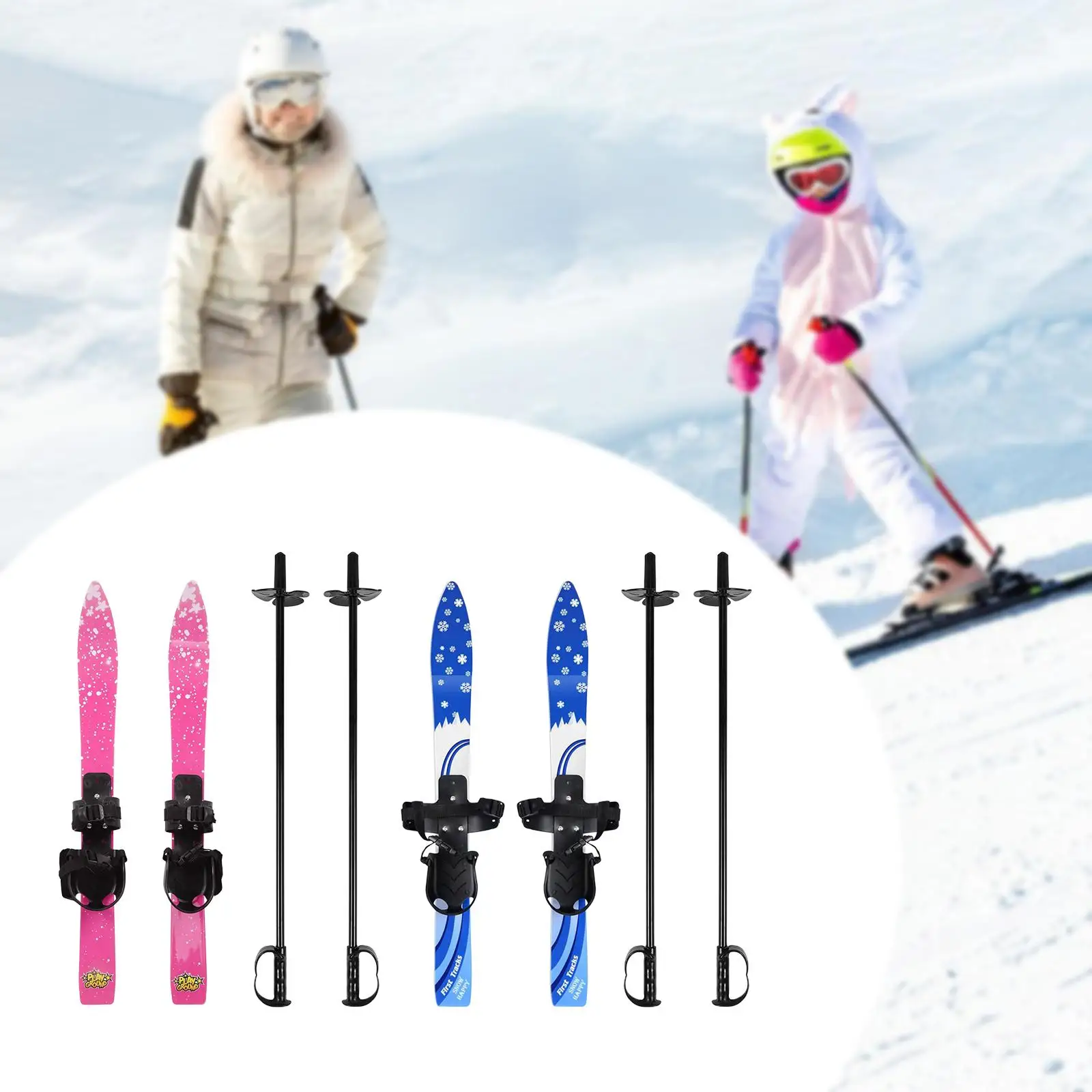 Snowblades with Ski Poles Snow Board Snowboard Skiing Board Outdoor Recreation with Universal Bindings Winter Sports Short Skis