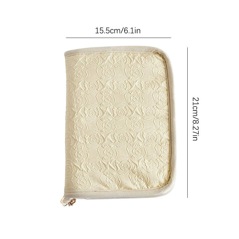 كتاب تخزين المجوهرات مع حقيبة بسحاب شفاف وقلادة وخاتم وحقيبة تخزين فاخرة من جلد الغزال وجيوب بنمط الورد