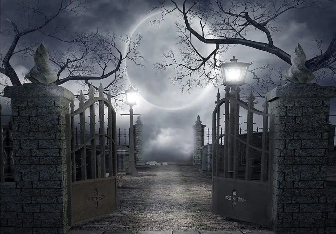 Halloween Full Moon Backdrop Gloomy Woods Graveyard Background Horrible Cemetery Spooky Party Banner Halloween Party Decoration