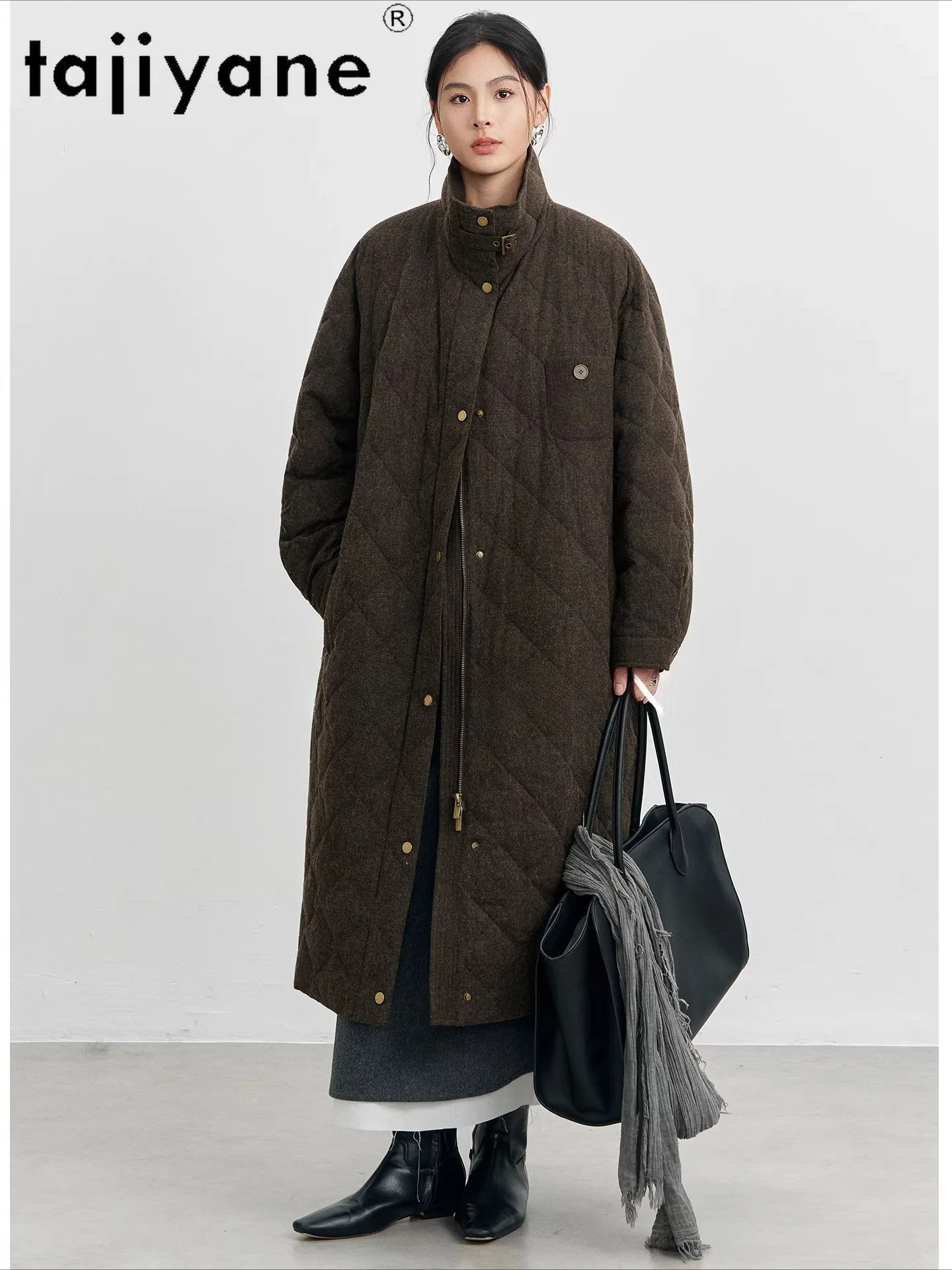 TAJIYANE 90% أوزة أسفل سترة امرأة طويلة فاخرة معطف دافئ السيدات سترة منفوخة 2025 ملابس الشتاء النساءюхоvikк نسائيخيخي