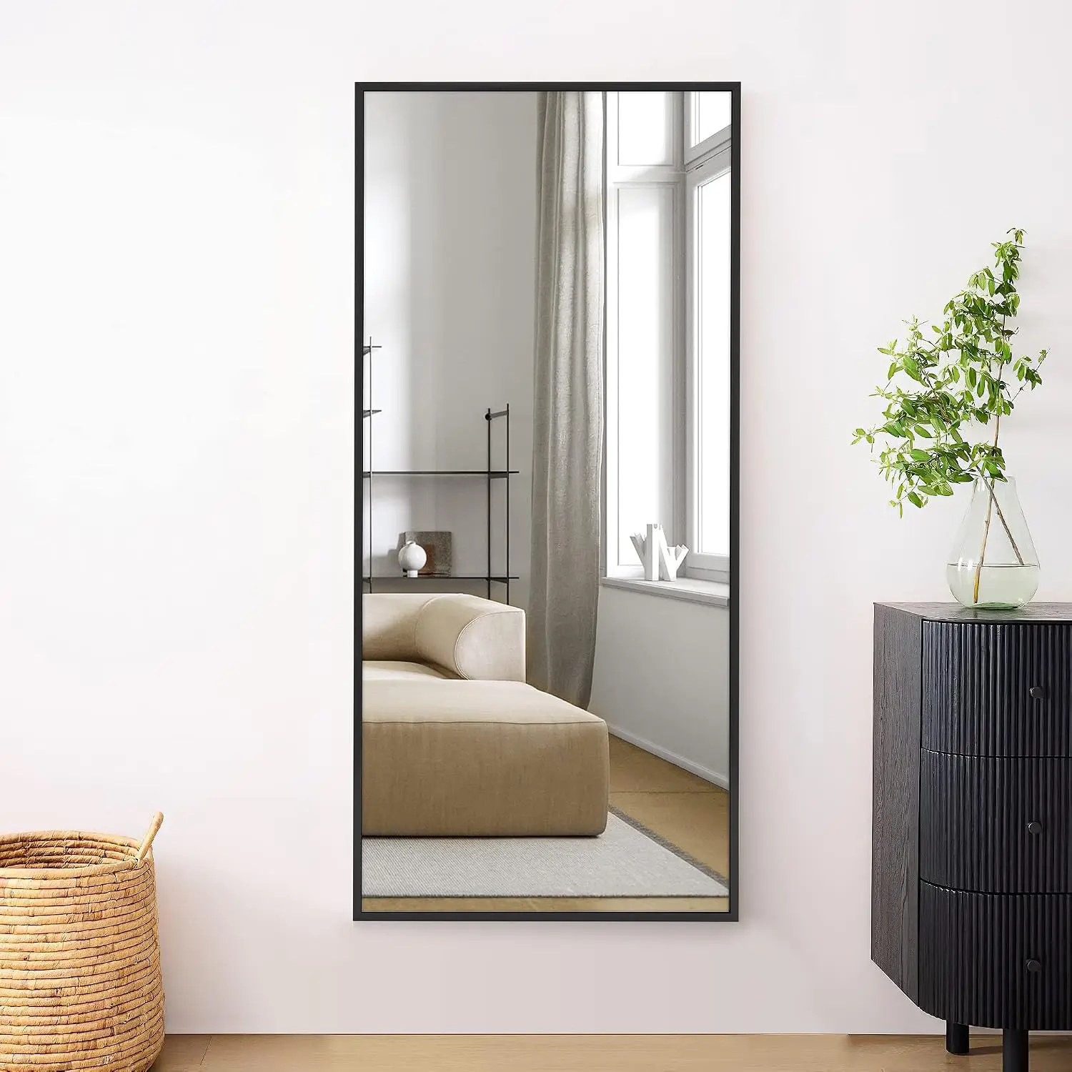 Full Length Wall/Floor Mirror - Dressing/ Make Up Mirror for Bathroom/ Bedroom/ Living/ Dining/ Entry, Black, 47