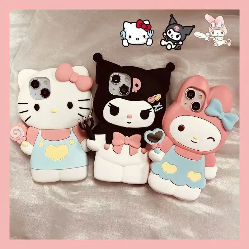 Kawaii 3D Cartoon Hello Kitty Kuromi My Melody Soft Silicone Cover Case For iPhone 15 14 Plus 13 12 11 Pro X XS XR Max