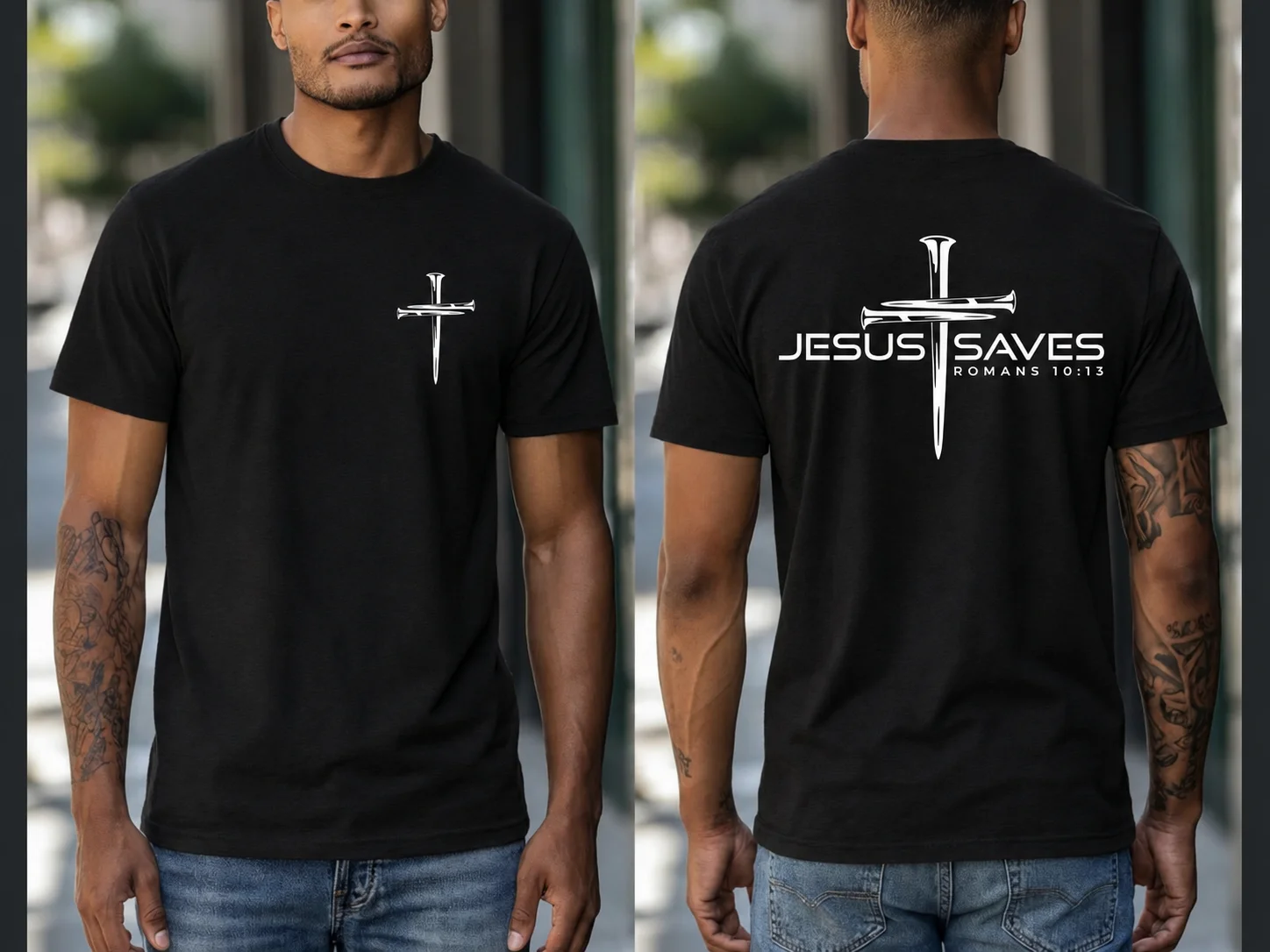 Jesus Saves Cross Graphic Printed Pure Cotton Short-sleeved T-Shirt Men's Clothing Women's Christian Faith Tee Summer T Shirt