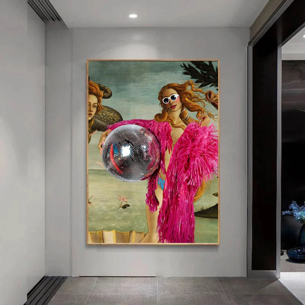 Fun Disco Venus Botticelli Posters and Prints Canvas Painting Colorful Minimalist Wall Art Pictures Living Room Home Decor