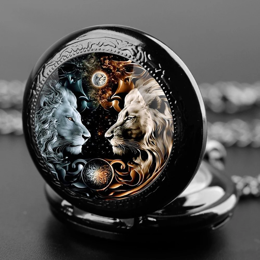 Mysterio Tiger Design Glass Dome Vintage Quartz Pocket Watch Men Women Pendant Necklace Chain Clock Hours Watch Jewelry Gifts