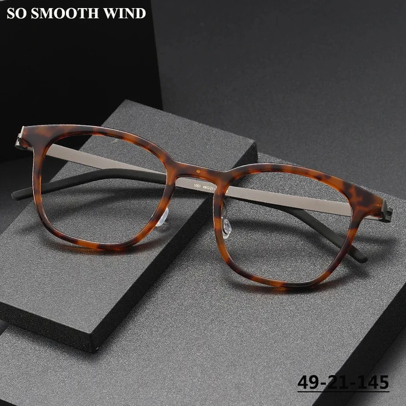 Denmark Handmade Screwless Glasses Frame 1051 Ultra-light Men Retro Square Acetate Eyeglasses Women Blue Light Spectacle Eyewear