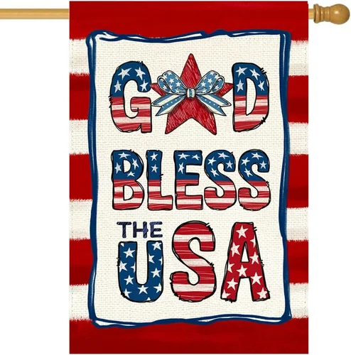 4Th of July Patriotic House Flag 28X40 Inch Double Sided, God Bless the USA Red 7445048138125 AAV hhz