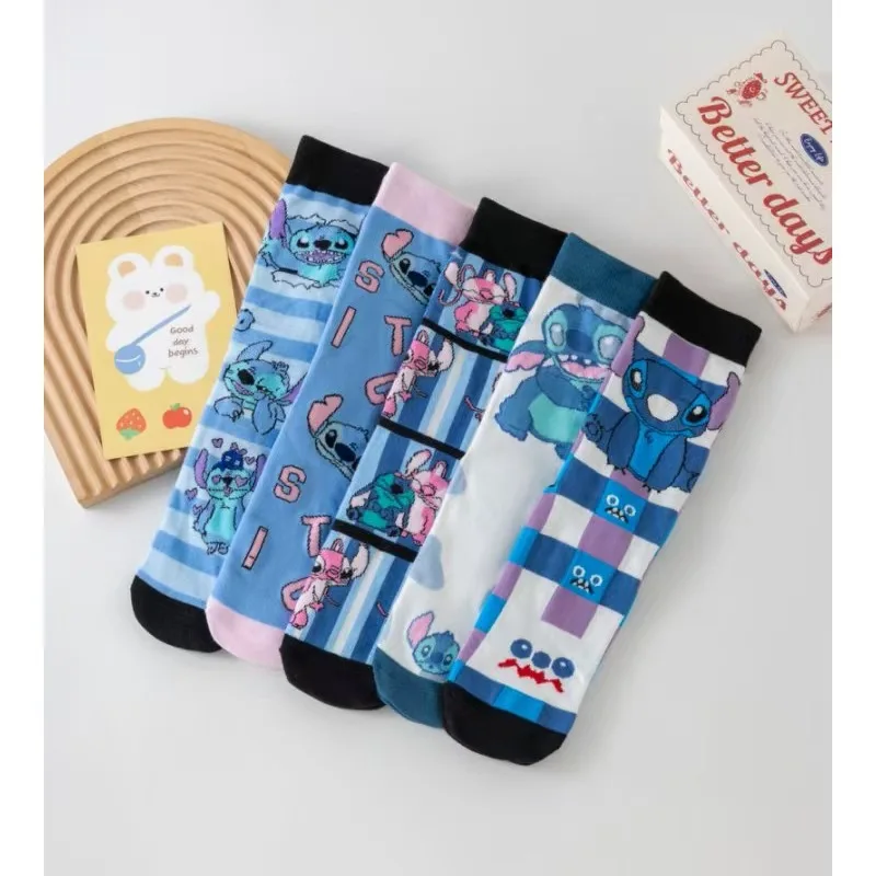 

5Pairs New Disney Stitch Socks Four Seasons Novelty Street Cute Cartoon Anime Socks For Men Women Funny Casual Long Socks Gifts