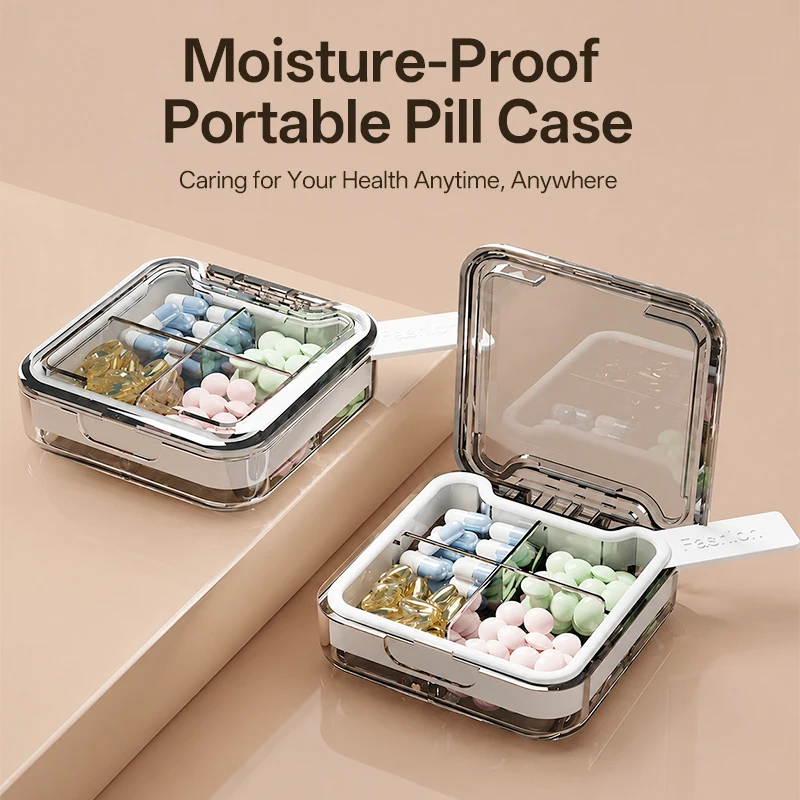 Compact Portable Pill Case with Double-Layer Moisture Seal Clear Visible Design Secure Locking Buckle Travel-Friendly Organizer