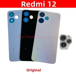 Rear Battery Cover Housing Door For Xiaomi Redmi 12 4G / 5G Back Glass Lid Chassis + Camera Lens Smartphone Parts