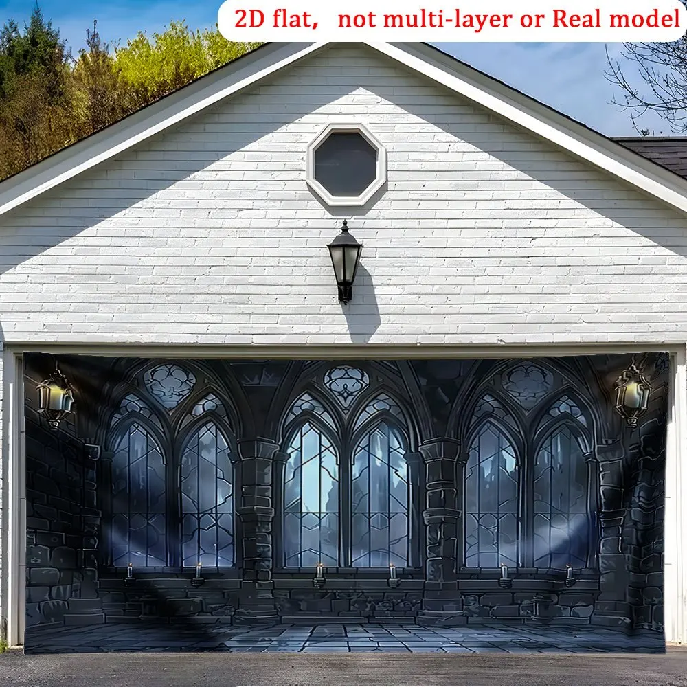 1 piece of 2D flat printing party banner, candlelight gothic window scene, extra-large size garage background wall.PMJ