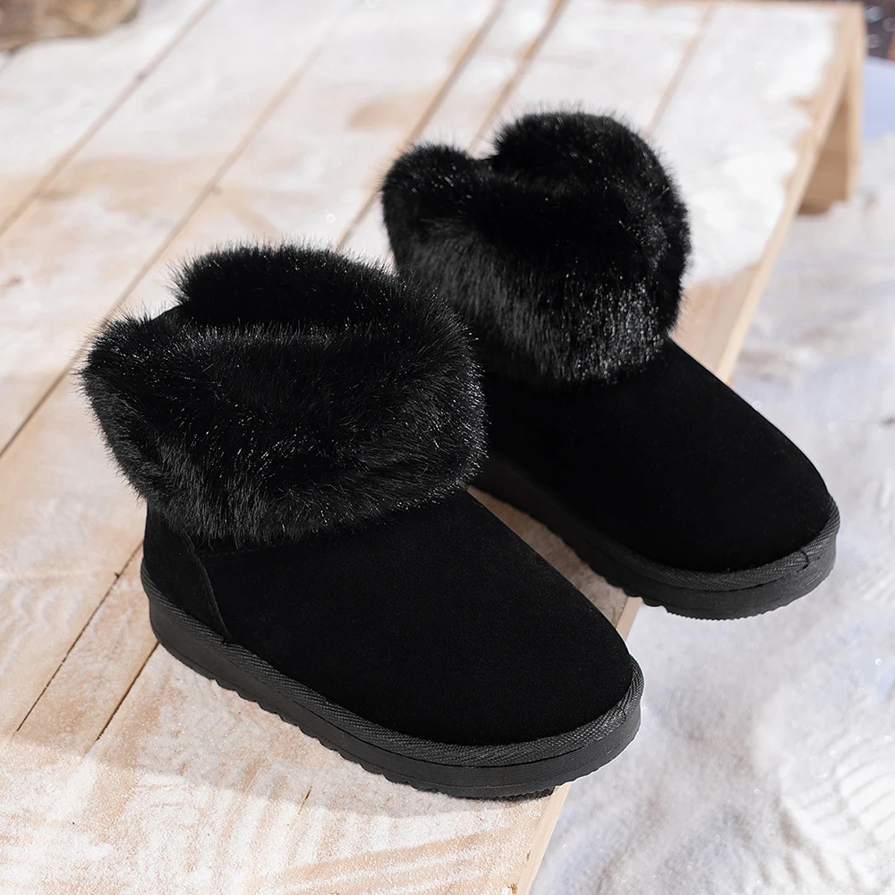

Faux Fur Winter Boots For Children Teenager Girl's Snow Boots Solid Color Casual Boy's Plush Boots Thick Warm Cotton Shoes Kids