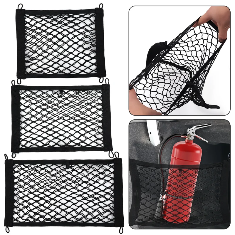 Universal Auto Back Rear Trunk Storage Net Seat Elastic String Net Sticker Multifunctional Net Storage Bag Interior Accessories