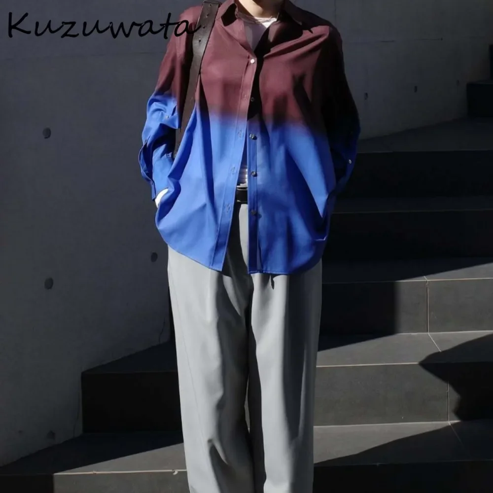

Kuzuwata персонализированная уличная модная винтажная рубашка Moda Gradient свободные мягкие повседневные тонкие блузки японская уличная одежда топ в стиле хип-хоп