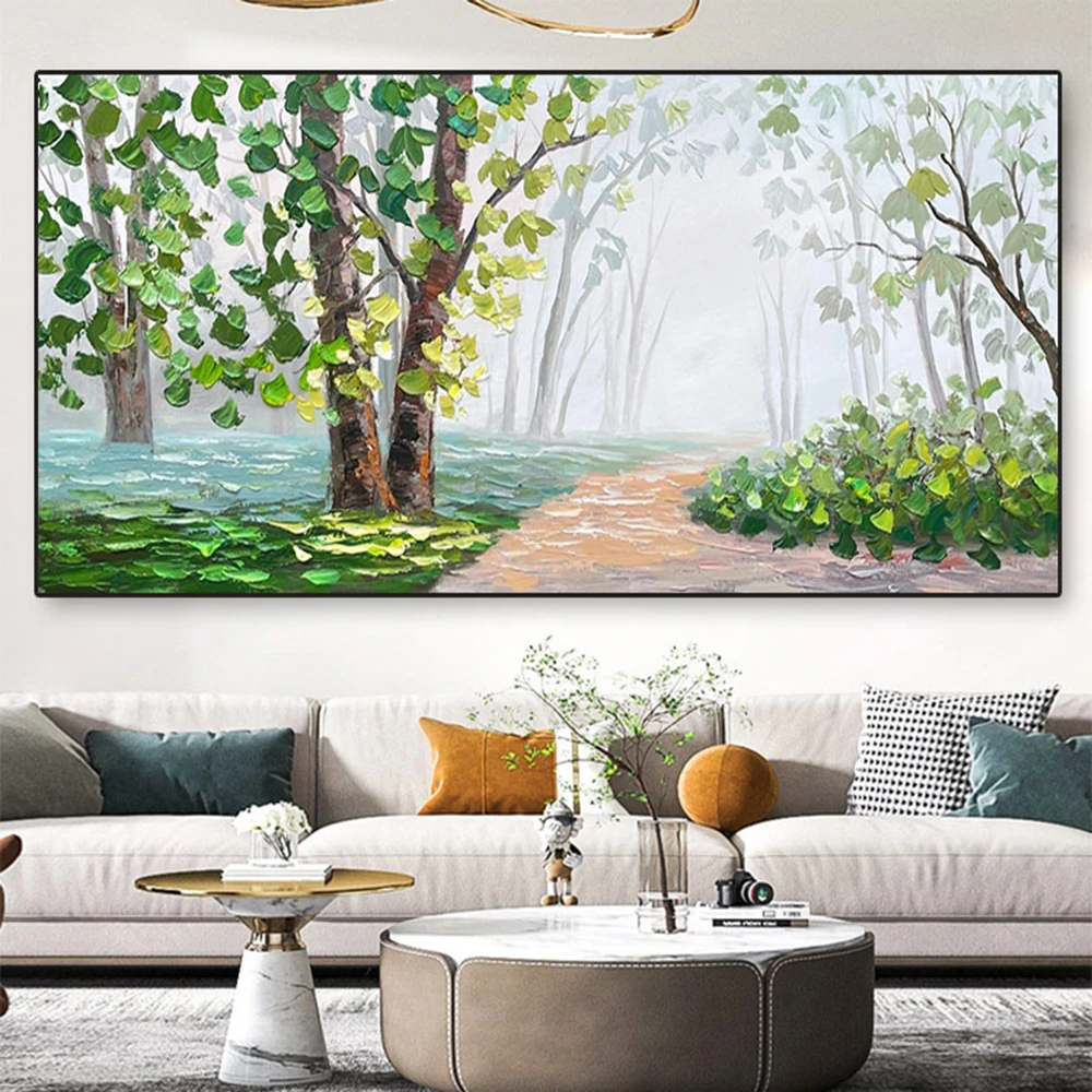 

Mintura Large Size Handmade Forest Oil Paintings on Canva Modern Home Decoration Abstract Trees Wall Art Picture For Livign Room