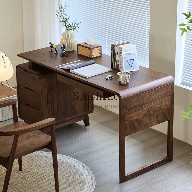 

North American black walnut tenon and mortise drawer desk new office reception table