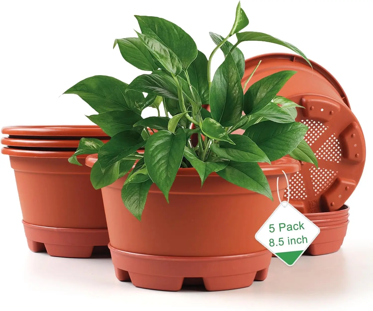 

Набор из 5 горшков для растений диаметром 8,5 дюймов с дренажными отверстиями и поддонами, декоративные садовые контейнеры для комнатных и уличных растений