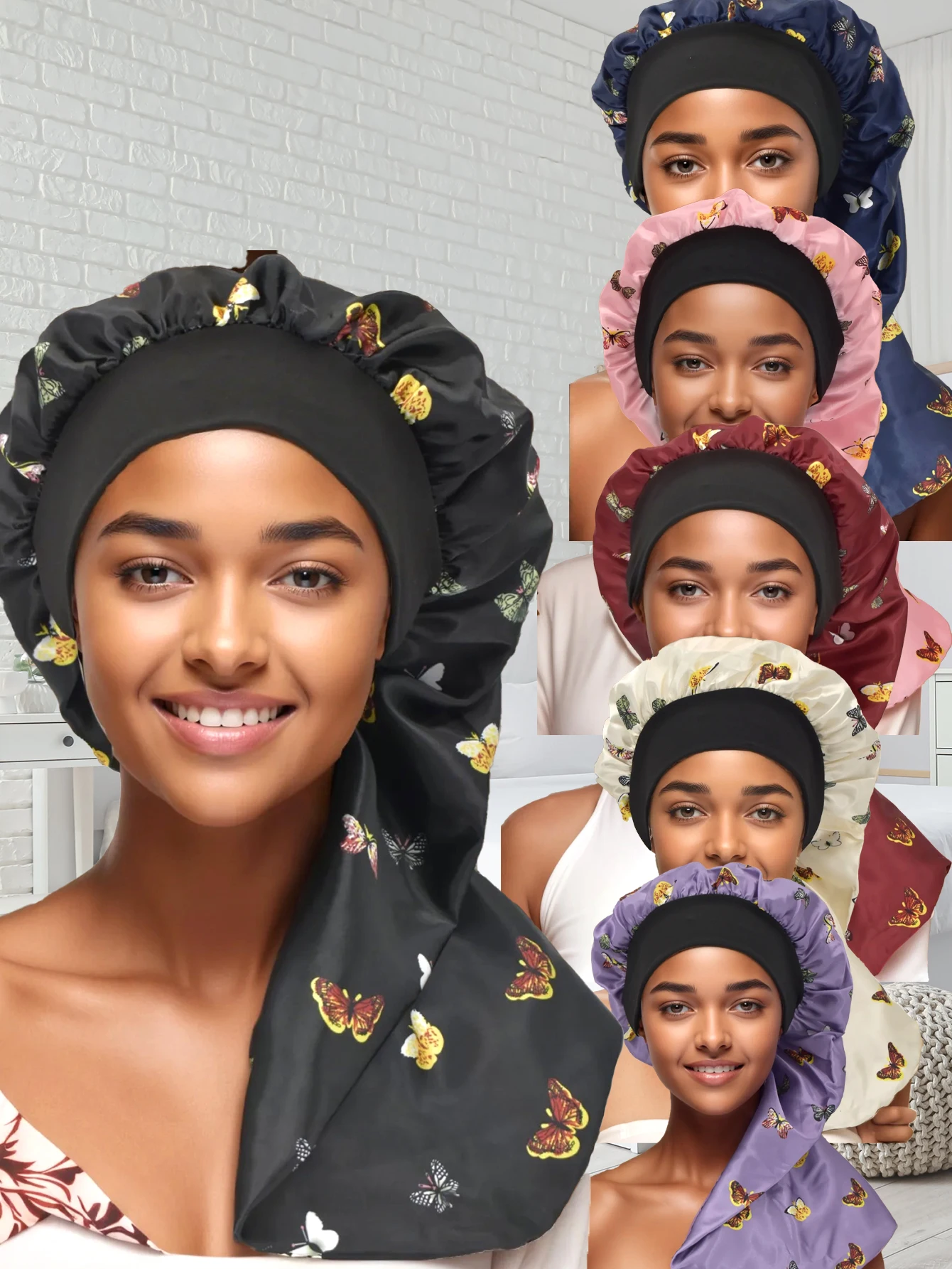 Elastic Wide Edge Long Satin Bonnet Hat Sleeping Hats Wrap Loose Night Cap Hair Care Bonnet for Women Men Unisex Cap Bonnet