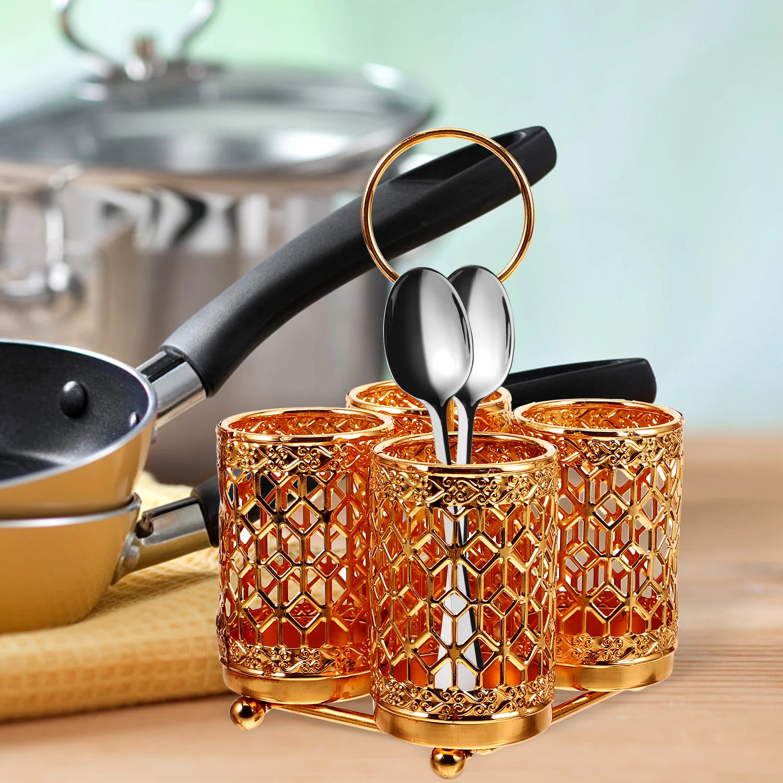 

Multi-tube Drain Rack Kitchen Organizer Silverware Holder Rotating Spoon Fork Chopstick Storage Utensil Pot