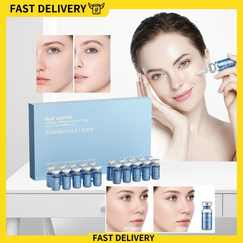 

1/2BOX Blue Copper Peptide Freeze-Dried Powder Set Oligopeptide Anti Wrinkle Essence Shrink Pores Acne Treatment Skincare Serum