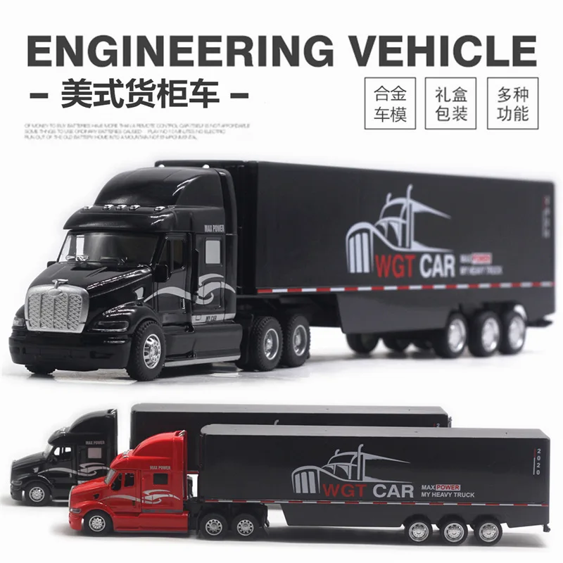 1: 48 American Alloy Container Truck Sound and Light Vehicle Model Transport Vehicle Truck Model 34.5CM