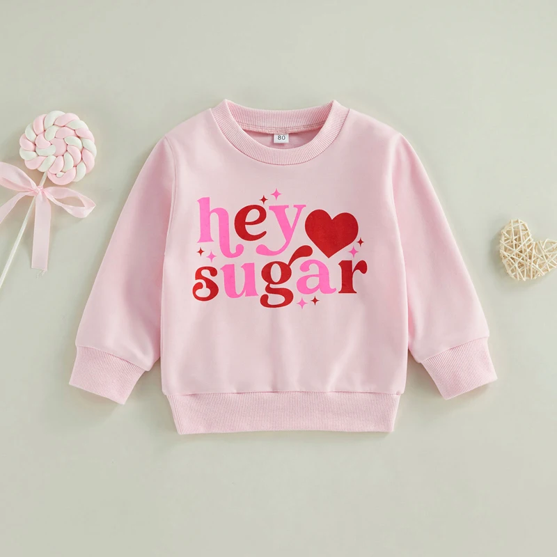 

Valentine s Day Toddler Girl Sweatshirt Cute Heart Print Long Sleeve Pullover Top with Star and Letter Design