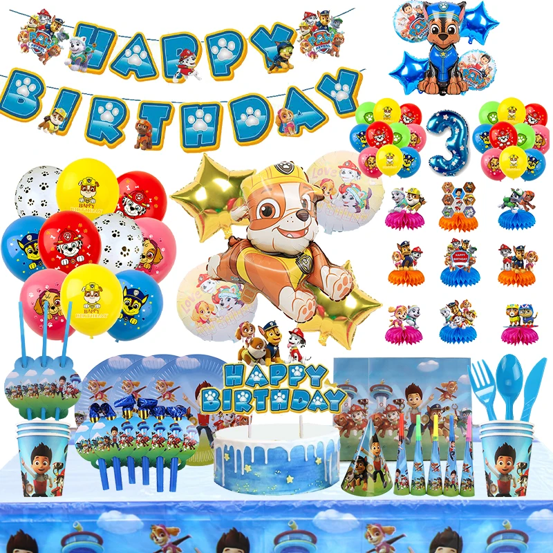 Paw Patrol Cartoon Theme Birthday Party Decorations Tableware Paper Cup Napkins Banner cake topper Baby Shower Supplies Boy Gift