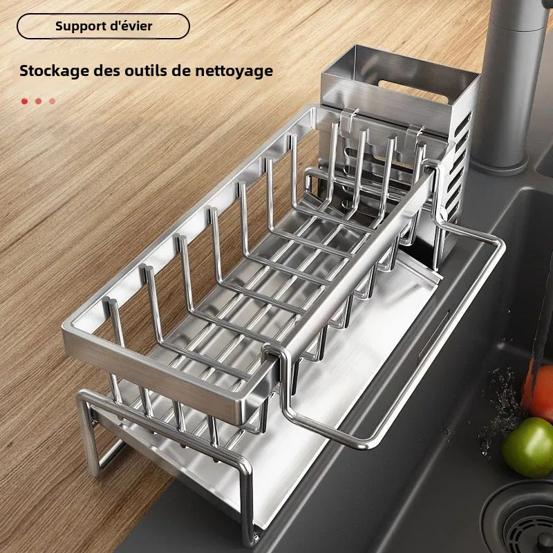 Sink Cleaning Tools Storage Rack Kitchen Multifunctional Stainless Steel Drain Rack for Sponge Cleanser Organizer Rag Hanger