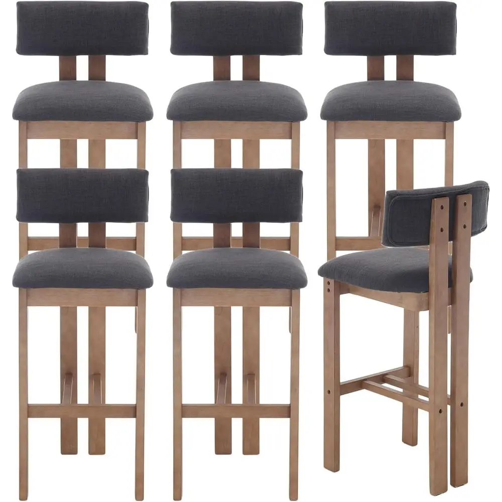 

Set of 6 Kitchen Bar Stools, 30 Inches Tall, Upholstered with Comfortable Backrest, Suitable for Indoor/Outdoor Use, Charcoal