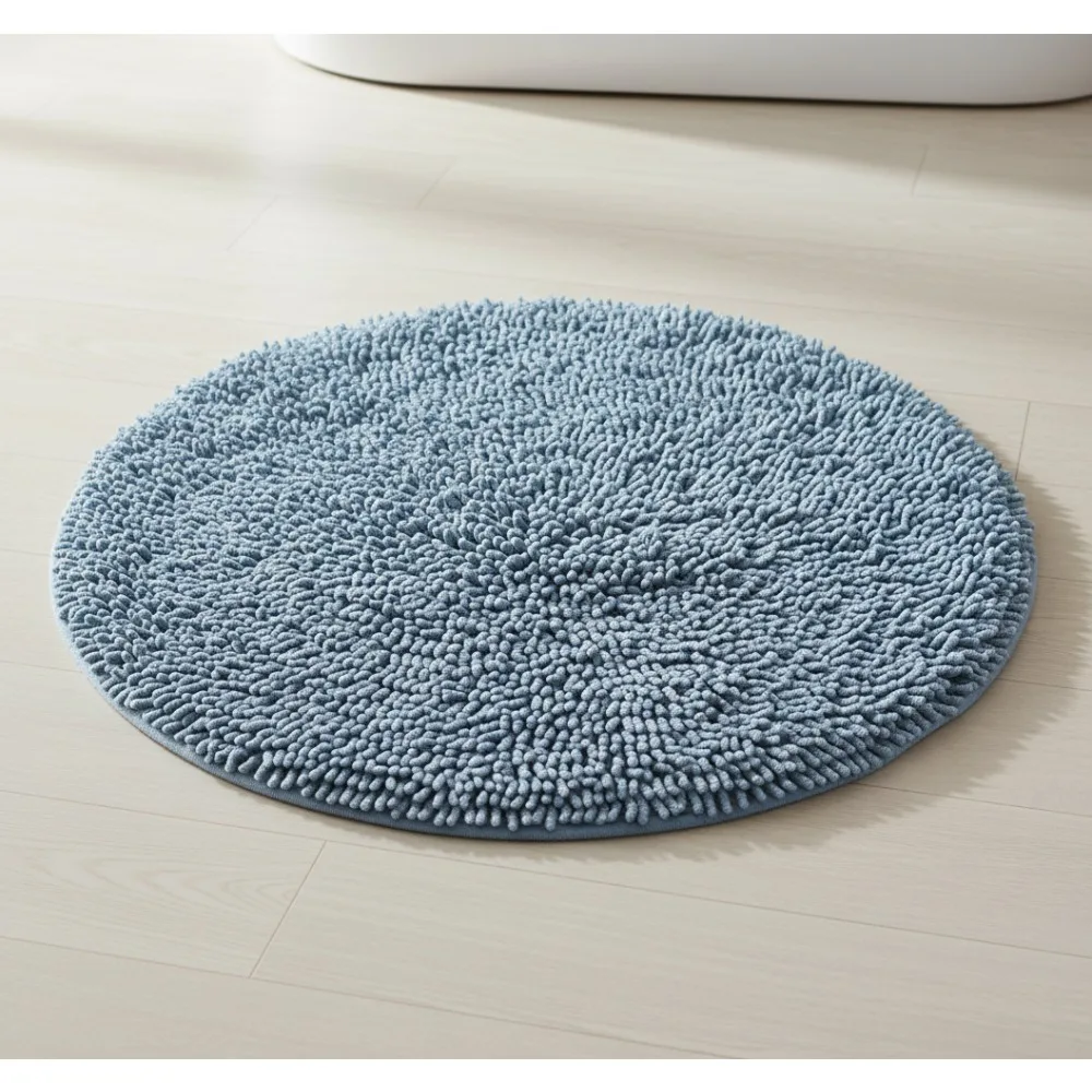 

100% Cotton Bath Rug Set, Ultra Soft Absorbent Non-Slip Bath Mat, Blue Round 30" for Bathroom Decor