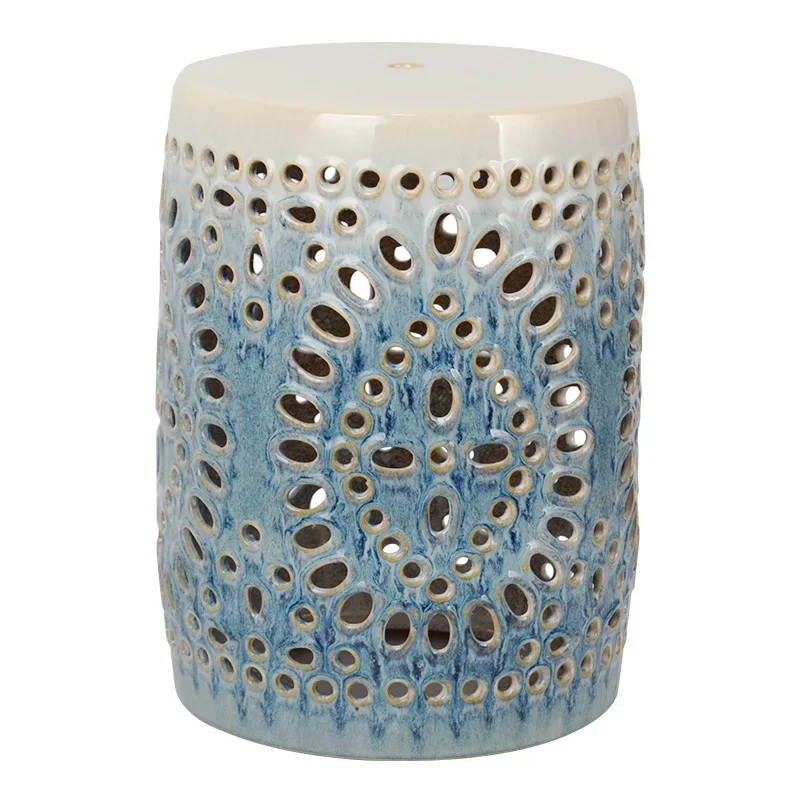 Creative hollow ceramic drum stool, foyer shoe changing stool, home decoration, outdoor ornaments, imitation round pier