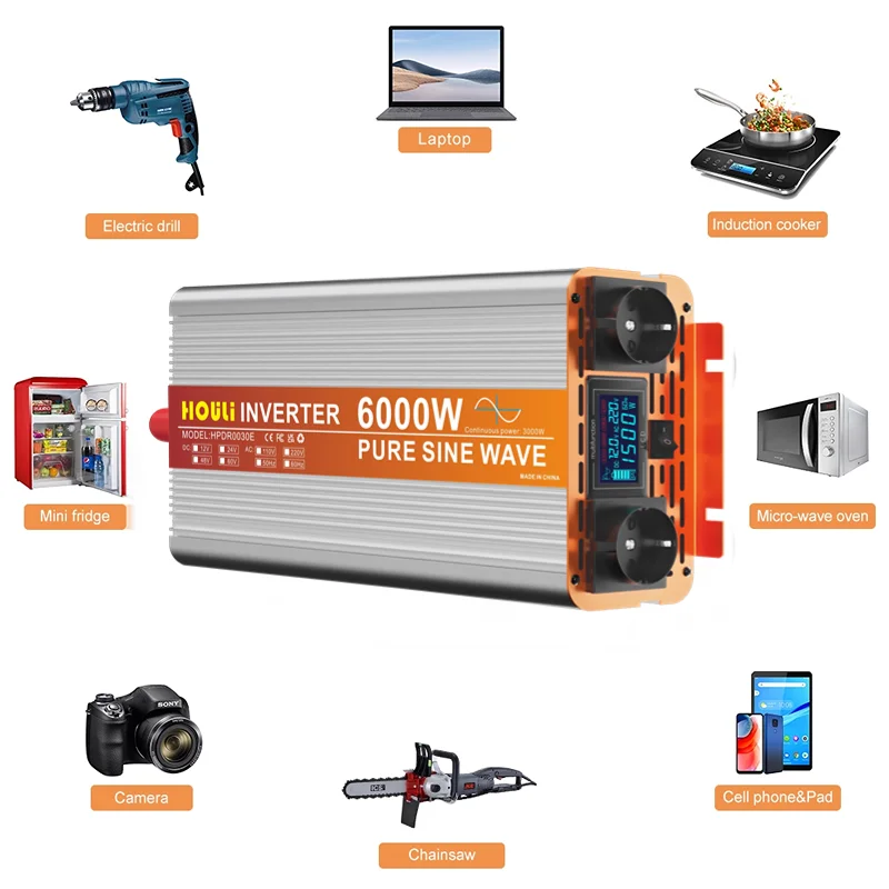 Inwerter sinusoidalny 12v 24v 48v 220v 4000w 5000W 6000W konwerter zasilania wtyczka europejska Inversor De Corriente Para Coche Off Grid