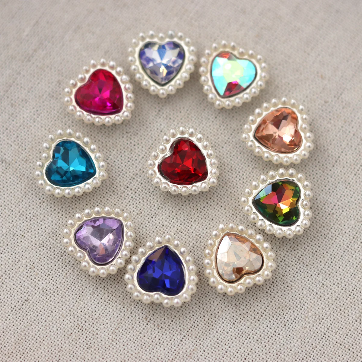 Heart Shape Sew on Rhinestones With Silver Base Pearl Rhinestone Applique Flatback for DIY Garments Decoration