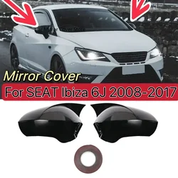 Pair Rear View Mirror Cover For SEAT Ibiza 6J 2008-2017 Glossy Black Side Wing Mirror Cover Cap Car Mirror Housing
