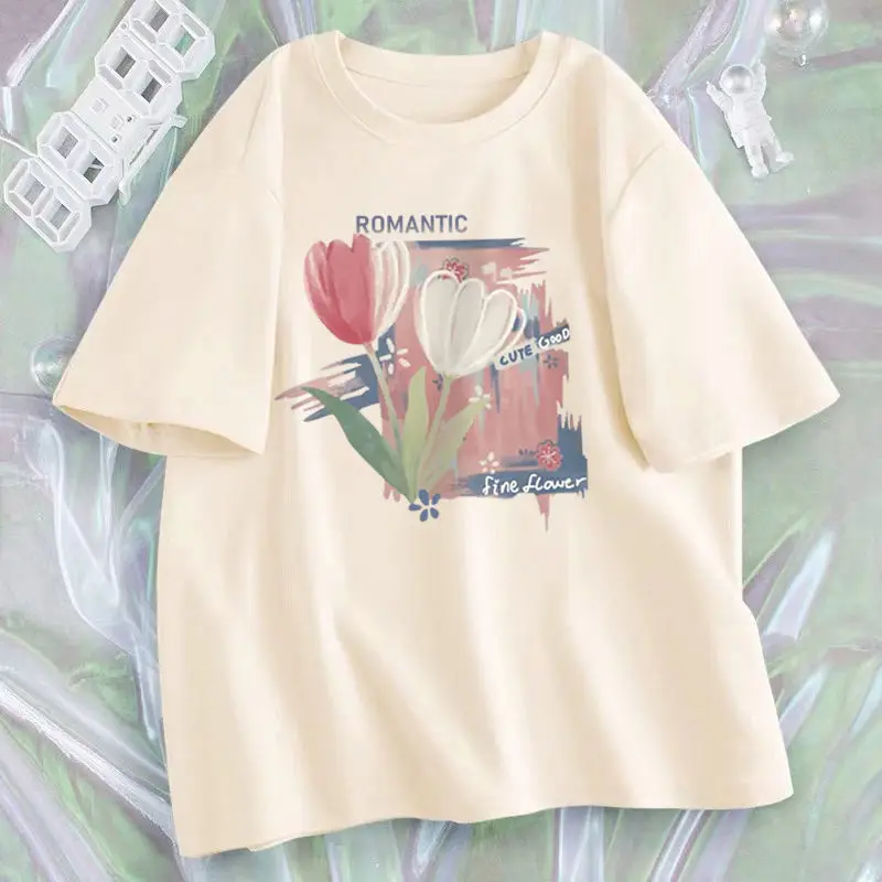 

Футболка женская Свободная с круглым вырезом, модный топ с принтом в стиле Харадзюку, с коротким рукавом, одежда для отдыха, на лето