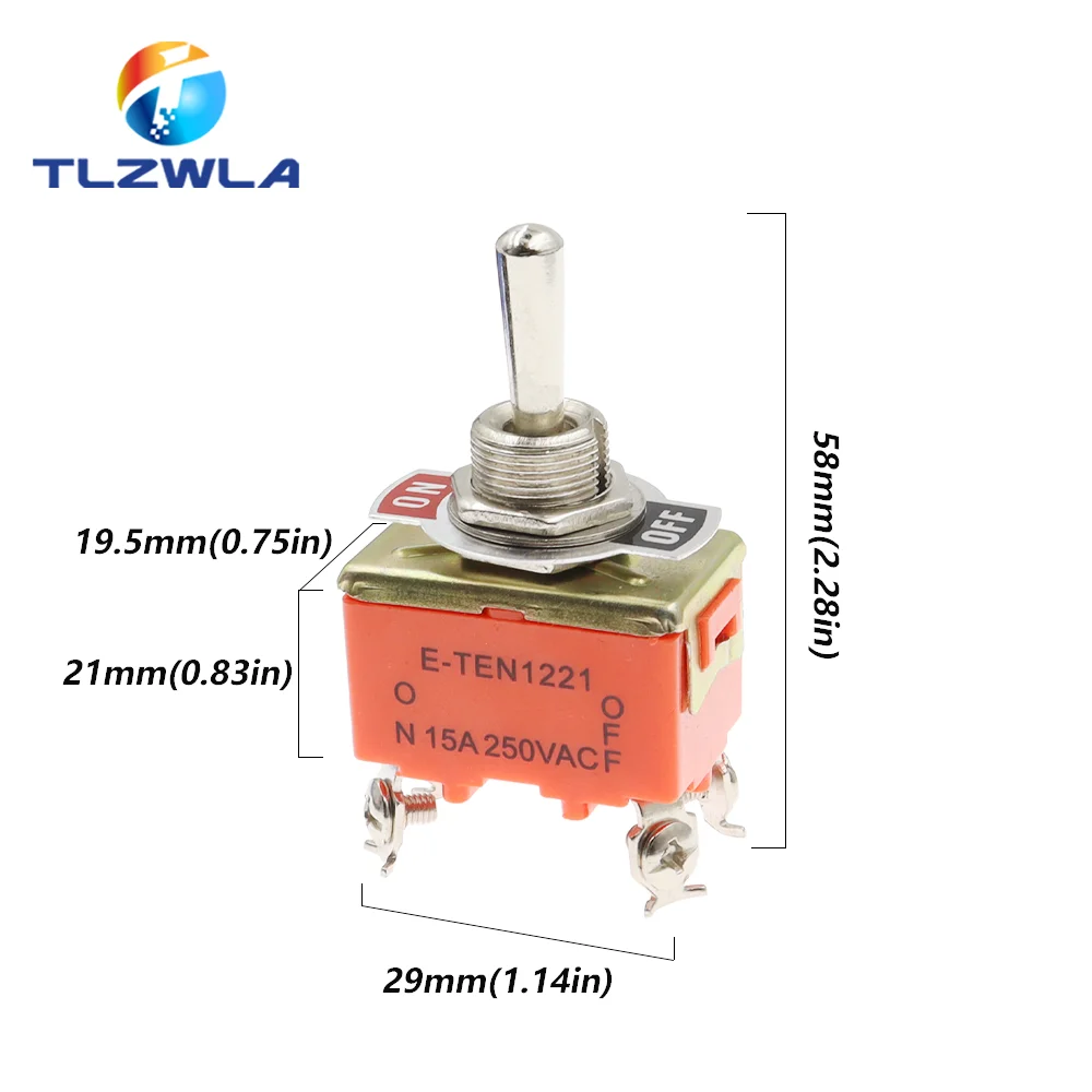 1PCS E-TEN1221 4 Pin SPST 4 Terminal ON-OFF 15A 250V Toggle Switch TEN1221