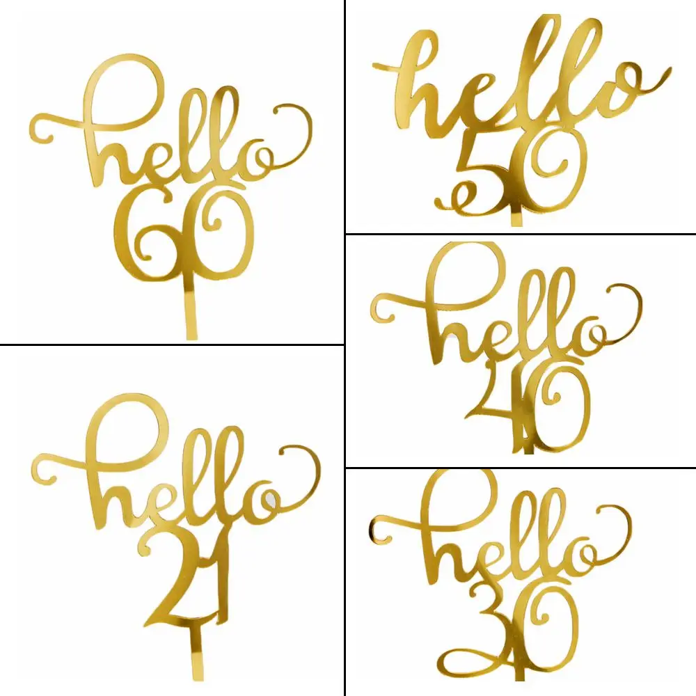 

Lovely Wedding Supplies Anniversary Party DIY Letter Number Hello 21/30/40/50/60 Gold Acrylic Cake Topper