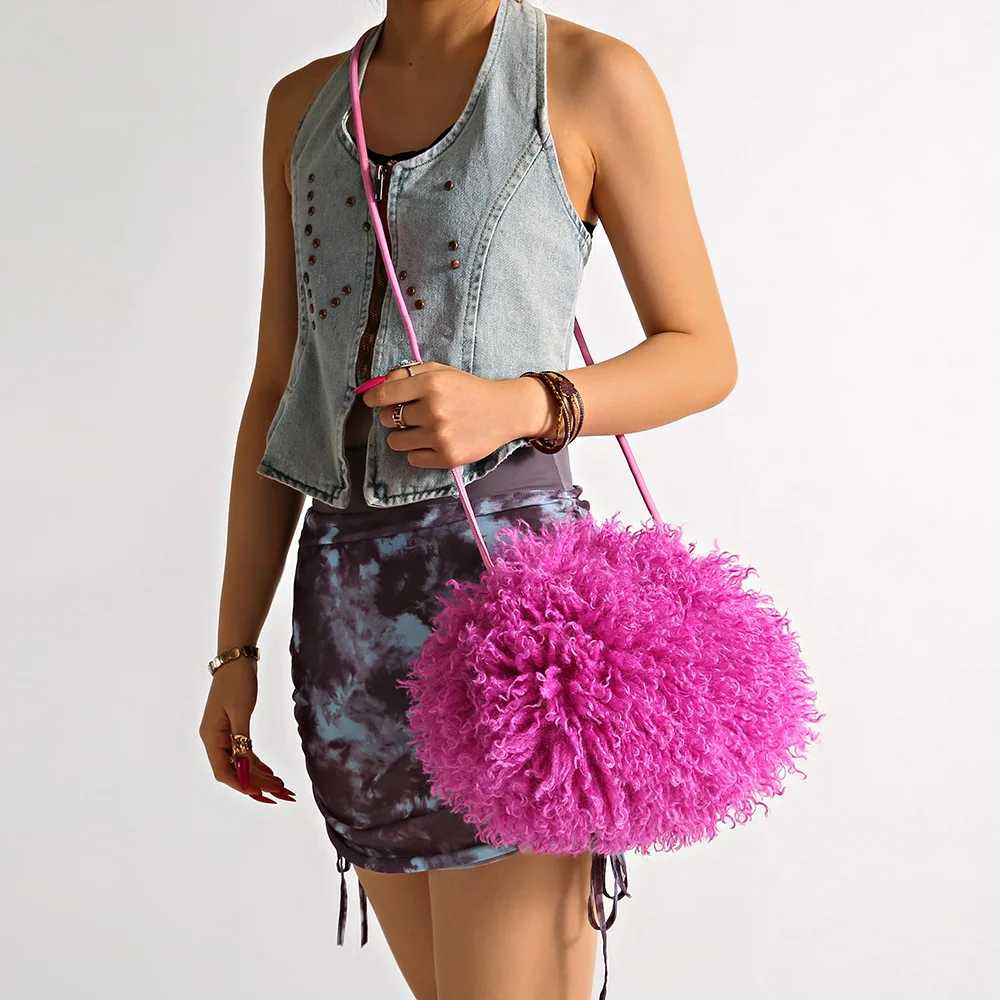 New Cloud Furry Handbag Sheepskin 9 Colors  Underarm Crossbody Clutch Soft Plush Bag Trendy Fur Purse