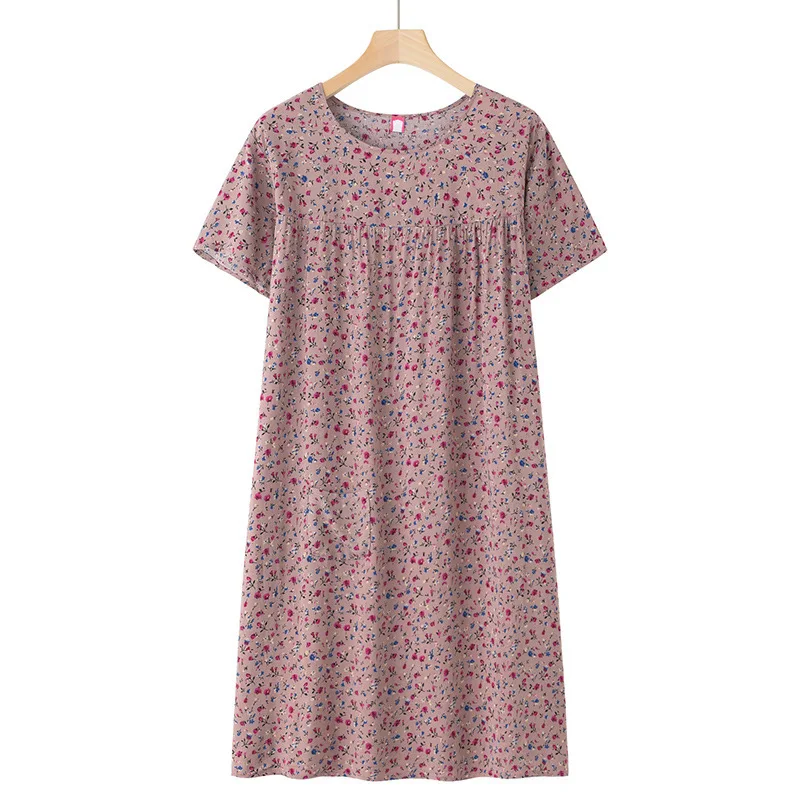 Loose Nightdress Women Viscose Soft Floral Printing Sleep Dress Breathable Dress For Mother Casual Nightie Home Clothes