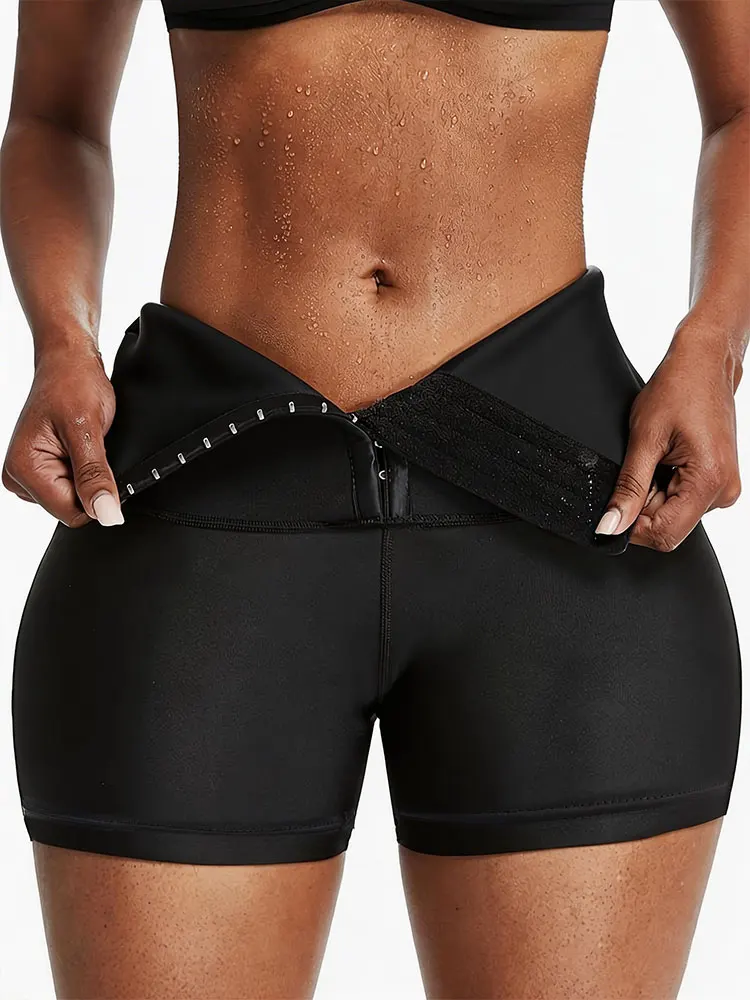 Women's Sweat Fitness Shorts High Waisted Tummy Control Hook and Eye Butt Lifting Yoga Shorts For Weight Loss Belly Fat Burning