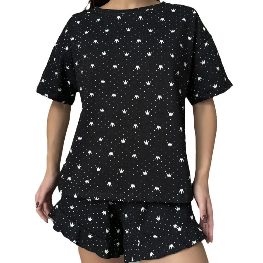 2025 Loungewear Can Be Worn Outside Set Fashion Printing Women's Pajamas Loose Two-piece Set Europe and America